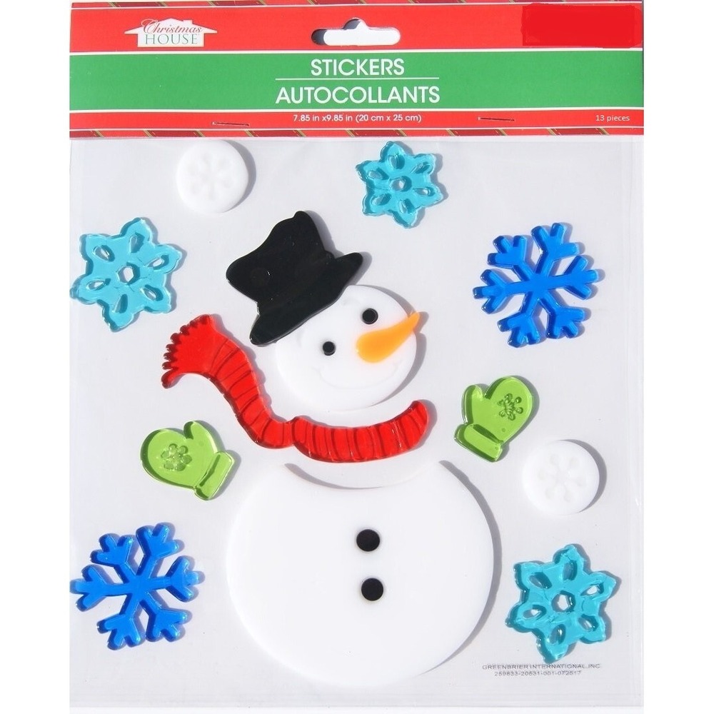 NEW Christmas Frosty the Snowman window Gel Clings 13 pcs Snowflakes Decorations